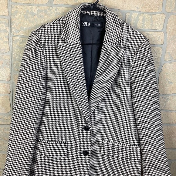 Zara Womens Blazer Size Small Black Cream Houndstooth Jacket - Picture 5 of 6